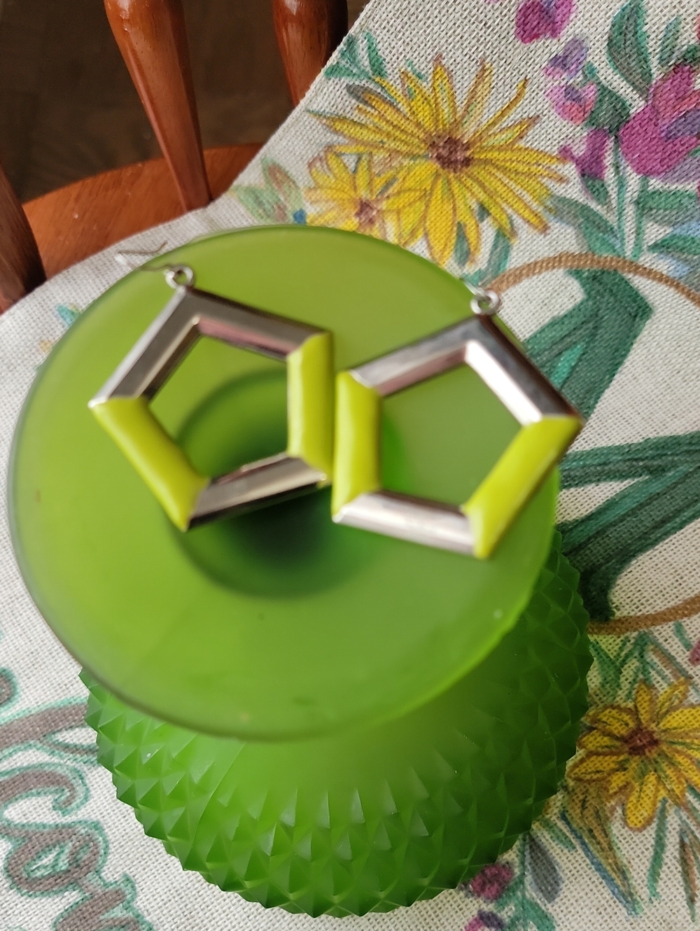 Geometric Lime Green Hexagon Drop Earrings